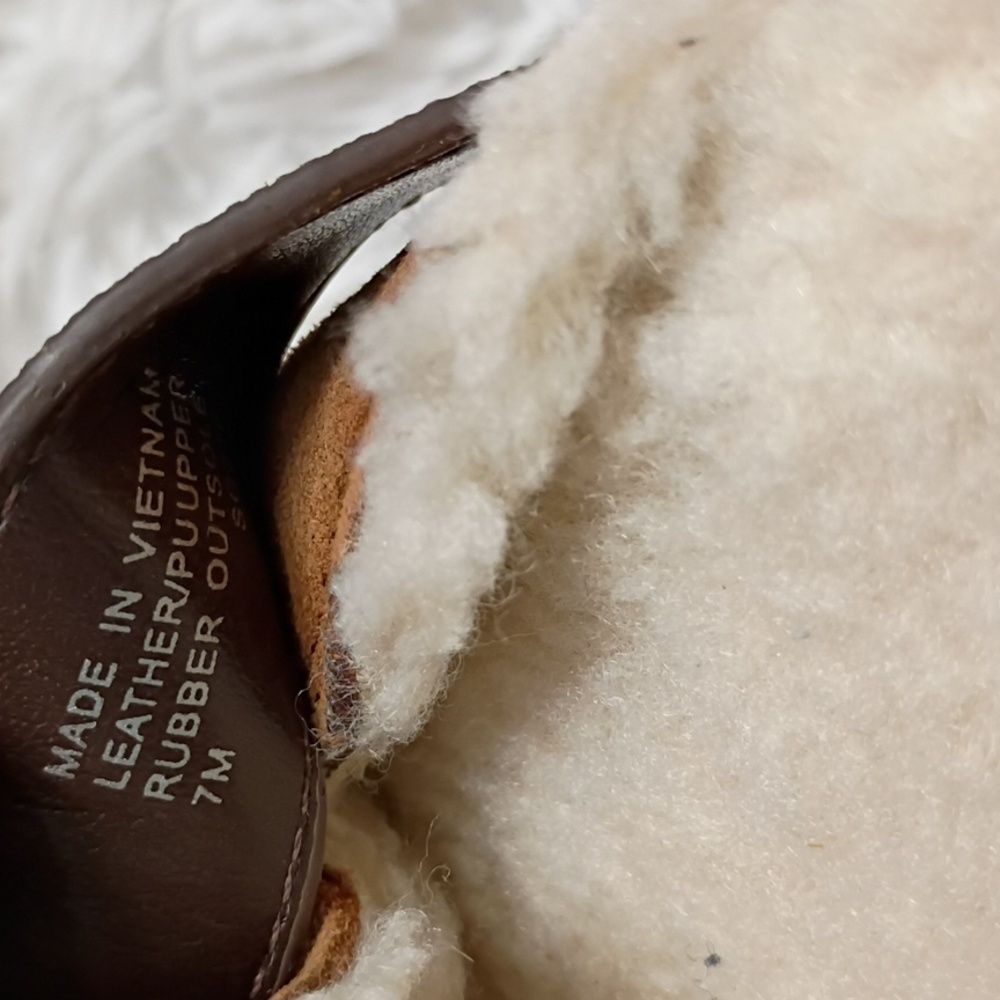 New Michael Kors Judd Brown Suede Mules Shearling Lined Lug Soles Size 7 - Picture 13 of 15